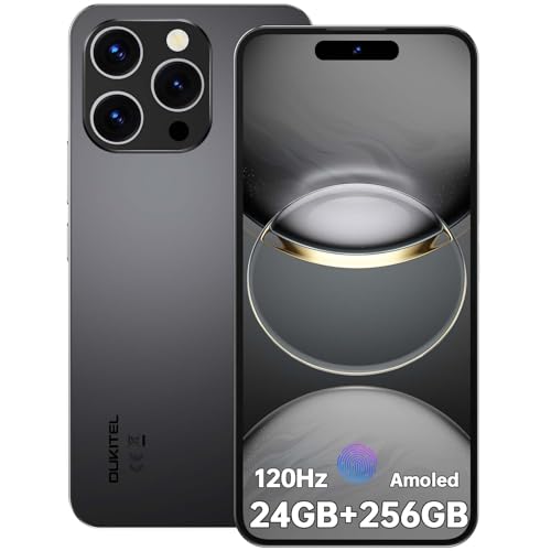 OUKITEL P1 Handy Ohne Vertrag - 24GB+256GB Smartphone Ohne Vertrag Android 14, 6.7 Zoll AMOLED Display Simlockfreie Handys 5150mAh, 50MP+32MP Kamera,GPS,NFC,Schwarz von OUKITEL