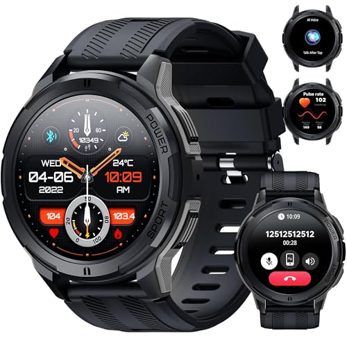 OUKITEL Smartwatch Herren BT10, 5ATM Wasserdicht Fitness Watch 123 Sportmodi Tracker, 1,43" AMOLED Display, 410mAh Akku reicht für 15 Tage, Armbanduhr mit Pulsmesser Schlafmonitor für Android iOS von OUKITEL