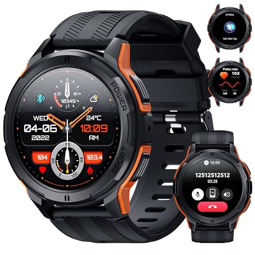 OUKITEL Smartwatch Herren BT10, 5ATM Wasserdicht Fitness Watch 123 Sportmodi Tracker, 1,43" AMOLED Display, 410mAh Akku reicht für 15 Tage, Armbanduhr mit Pulsmesser Schlafmonitor für Android iOS von OUKITEL