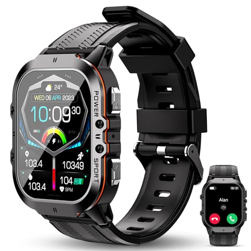 OUKITEL Smartwatch Herren BT20, 5ATM Wasserdicht Fitness Watch mit Telefonfunktion, 1,96 Zoll AMOLED Touchscreen, 100+Sportmodi mit Pulsmesser Schlafmonitor Schrittzähler, für iOS/Android von OUKITEL