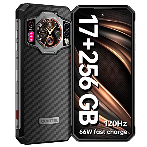 OUKITEL WP21 Outdoor Handy ohne Vertrag (2023), 9800mAh (66W) 17GB +256GB Outdoor Smartphone, 120Hz Helio G99 6,78'' FHD+ Robustes Handy IP68, Android 12 64MP+20MP Nachtsicht NFC/OTG Nero, Schwarz von OUKITEL