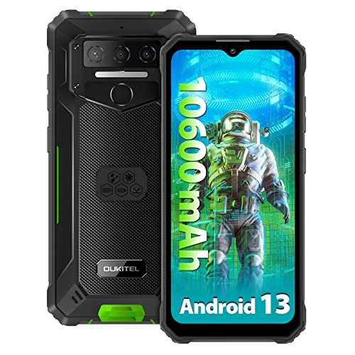 OUKITEL WP23 Outdoor Smartphone Ohne Vertrag Android 13.0, 7GB+64GB Simlockfreie Wasserdicht Handy, 10600 mAh, 6.5" HD+, 13MP+5MP Panorama Kamera, Dual SIM 4G Handy, NFC/Face ID/OTG/GPS/IP68, Grün von OUKITEL