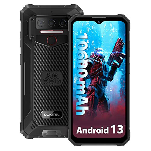 OUKITEL WP23 Outdoor Smartphone Ohne Vertrag Android 13.0, 7GB+64GB Simlockfreie Wasserdicht Handy, 10600 mAh, 6.5" HD+, 13MP+5MP Panorama Kamera, Dual SIM 4G Handy, NFC/Face ID/OTG/GPS/IP68, Schwarz von OUKITEL