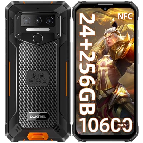 OUKITEL WP23 Plus Outdoor Handy (2025) - 10600mAh 256GB ROM +24GB RAM Outdoor Smartphone Ohne Vertrag 6,52 Zoll Android 14 baustellenhandy, 13MP+5MP/IP68 Wasserdicht Handy/Dual SIM/NFC/OTG/GPS/Face ID von OUKITEL