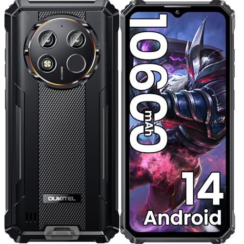 OUKITEL WP28E (2025) Outdoor Smartphone Android 14, 10600mAh Outdoor Handy Ohne Vertrag, 16GB + 64GB /1TB, 6,52" Smartphone mit 13MP Kamera, IP68 Wasserdicht, Dual 4G SIM/NFC/GPS/OTG/Face ID -Schwarz von OUKITEL