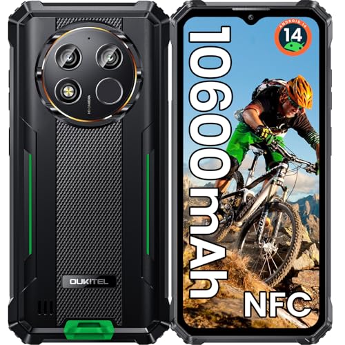 OUKITEL WP28E (2025) Outdoor Handy Android 14-10600mAh Outdoor Smartphone Ohne Vertrag, 16GB+64GB/1TB, 6,52" Smartphone mit 13MP Kamera, IP68 Baustellenhandy, Dual SIM/NFC/GPS/OTG/Face ID/BT5.0-Grün von OUKITEL