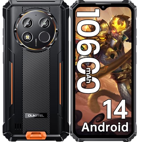 OUKITEL WP28E (2025) Outdoor Smartphone Android 14, 10600mAh Outdoor Handy Ohne Vertrag, 16GB +64GB/1TB, 6,52" Smartphone mit 13MP Kamera, IP68 Wasserdicht/Dual 4G SIM/NFC/GPS/OTG/Face ID/BT5.0/Orange von OUKITEL