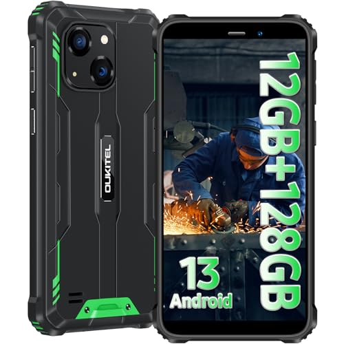 OUKITEL WP32 Android 13 Outdoor Handy 12GB+128GB (1TB Erweiterbar) Rugged Smartphone Ohne Vertrag 5,93 Zoll HD+ baustellenhandy 20MP+5MP Kamera 4G Dual SIM,IP68/NFC/OTG/GPS/Face ID von OUKITEL