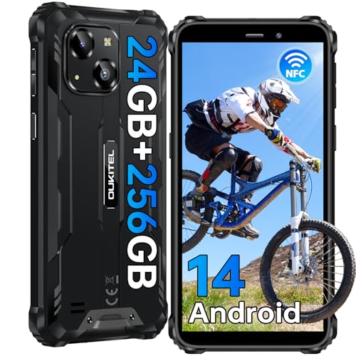 OUKITEL WP32 PRO Outdoor Smartphone Android 14, 24(6+18) GB RAM+256GB ROM/1TB Outdoor Handy Ohne Vertrag, 6300mAh, 20MP Kamera, 6.0” HD, IP68 Wasserdicht Baustellenhandy, Dual 4G SIM/NFC/OTG/Face ID von OUKITEL