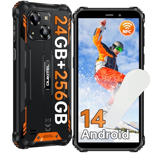 OUKITEL WP32 PRO Outdoor Smartphone Android 14, 24(6+18) GB RAM+256GB ROM/1TB Outdoor Handy Ohne Vertrag, 6300mAh, 20MP Kamera, 6.0” HD, IP68 Wasserdicht Baustellenhandy, Dual 4G SIM/NFC/OTG/Face ID von OUKITEL