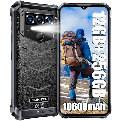OUKITEL WP38 Outdoor Handy - 10600mAh 12GB+256GB Outdoor Smartphone Ohne Vertrag 6,52 Zoll 13MP+5MP Kamera Android 13 baustellenhandy 4G Dual SIM IP68/NFC/OTG/GPS/Face ID von OUKITEL