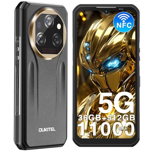 OUKITEL WP39 Pro Outdoor Smartphone 5G-36GB+512GB/2TB Outdoor Handy Ohne Vertrag,11000mAh(33W) Android 14 Rugged Baustellenhandy,IP68 Wasserdichtes/6.6'' FHD+/64 MP+32 MP/Fingerabdruck/NFC-Gold von OUKITEL