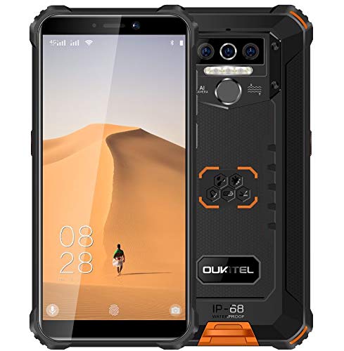 OUKITEL WP5 (2020) 4G Outdoor Smartphone ohne Vertrag, 8000mAh Batterie 4 LED Blitzlicht, Robustes Handy IP68, MTK6761 4GB + 32GB, 13MP + 2MP + 2MP, Android 9.0, Gesichtserkennung, GPS WiFi Orange von OUKITEL