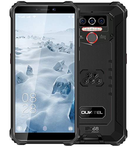 OUKITEL WP5 (2020) 4G Outdoor Smartphone ohne Vertrag, 8000mAh Batterie 4 LED Blitzlicht, Robustes Handy IP68, MTK6761 4GB + 32GB, 13MP + 2MP + 2MP, Android 9.0, Gesichtserkennung, GPS WiFi Schwarz von OUKITEL