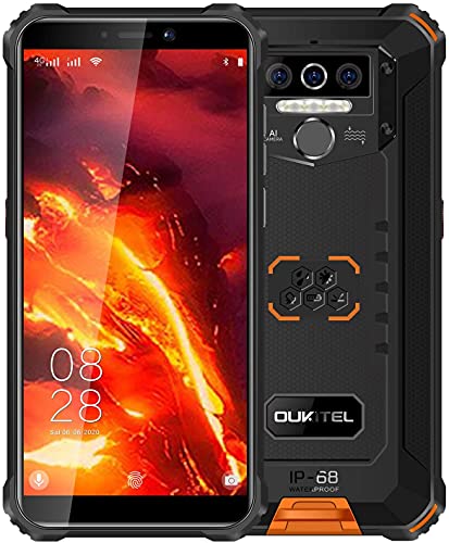 OUKITEL WP5 PRO 4G Outdoor Smartphone ohne Vertrag, 8000mAh Batterie 4 LED Blitzlicht, Android 10 Robustes Handy IP68, Helio A25 4GB + 64GB, 13MP + 2MP + 2MP, Gesichtserkennung, GPS DUAL SIM Orange von OUKITEL