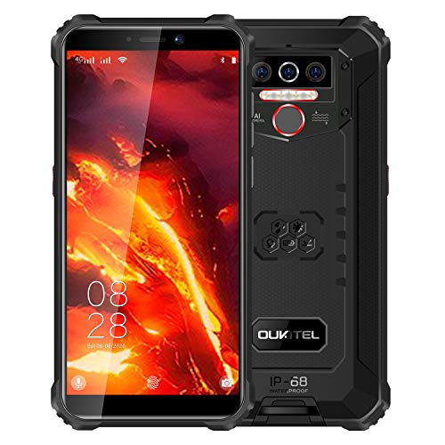 OUKITEL WP5 PRO 4G Outdoor Smartphone ohne Vertrag, 8000mAh Batterie 4 LED Blitzlicht, Android 10 Robustes Handy IP68, Helio A25 4GB + 64GB, 13MP + 2MP + 2MP, Gesichtserkennung, GPS DUAL SIM Schwarz von OUKITEL