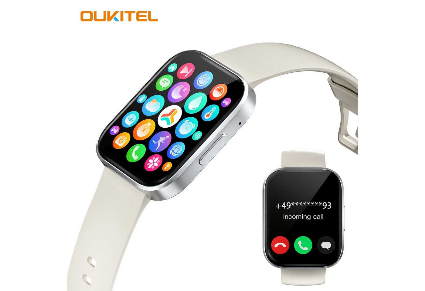 OUKITEL für Männer und Frauen mit Kabellosen Anrufen Smartwatch (1.90 cm, Andriod iOS), mit Fitness-Tracking Erinnerung Musiksteuerung AI-Sprachassistent von OUKITEL