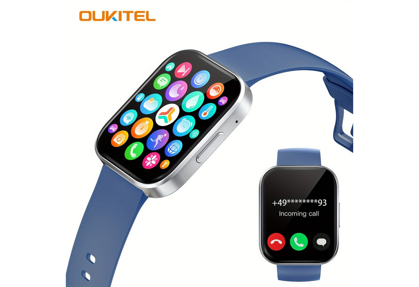 OUKITEL für Männer und Frauen mit Kabellosen Anrufen Smartwatch (1.90 cm, Andriod iOS), mit Fitness-Tracking Erinnerung Musiksteuerung AI-Sprachassistent von OUKITEL