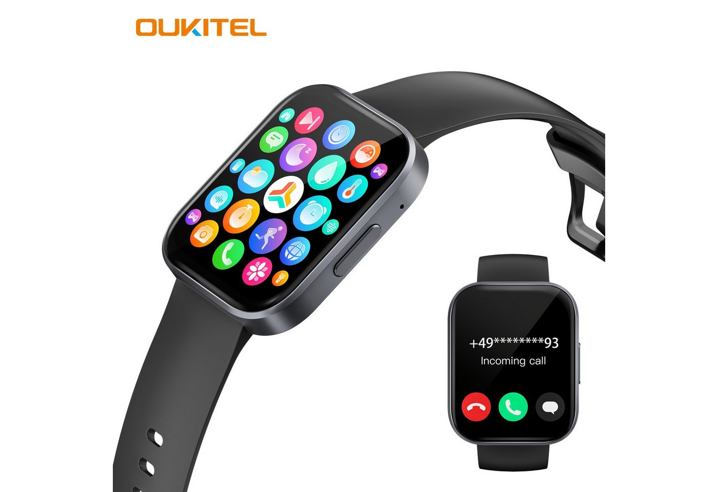 OUKITEL für Männer und Frauen mit Kabellosen Anrufen Smartwatch (1.90 cm, Andriod iOS), mit Fitness-Tracking Erinnerung Musiksteuerung AI-Sprachassistent von OUKITEL