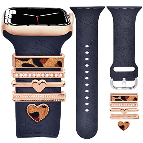 OULRAEFS Apple Watch Armband mit Charms (iWatch-Bänder im Lieferumfang enthalten), kompatibel mit Apple Watch-Armbändern 38 mm, 40 mm, 41 mm, Serie 8, 7, SE, 6, 5, 4, 3, 2, 1, Blumengravur, von OULRAEFS