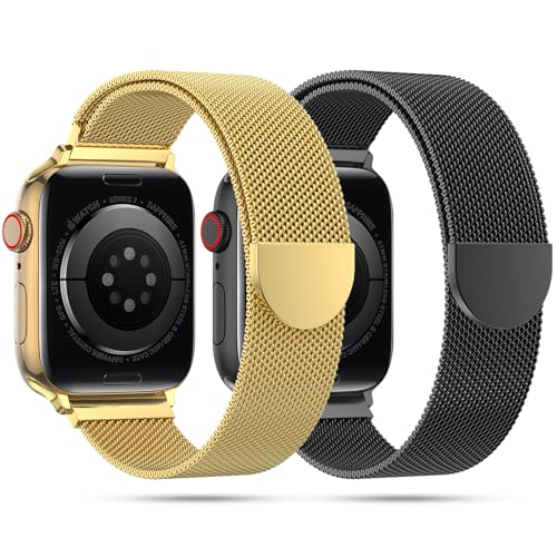 OULUOQI 2024 Neu für Apple Watch Armband - Ersatzarmband Kompatibel mit Apple Watch Armband 45mm 44mm 42mm 49mm 41mm 40mm 38mm, Metall Armbänder für iWatch Series 9 8 7 6 5 4 3 2 1 SE Ultra, 2 Stück von OULUOQI