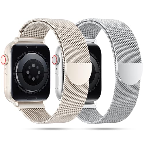 OULUOQI 2 Stück Ersatzarmband Kompatibel mit Apple Watch Armband 45mm 44mm 42mm 49mm 41mm 40mm 38mm Herren Damen, Einstellbar Metall Armbänder für iWatch Series 9 8 7 6 5 4 SE Ultra Ultra2 von OULUOQI