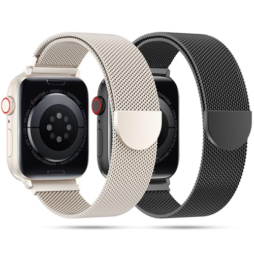 OULUOQI 2024 Neu für Apple Watch Armband - Ersatzarmband Kompatibel mit Apple Watch Armband 45mm 44mm 42mm 49mm 41mm 40mm 38mm, Metall Armbänder für iWatch Series 9 8 7 6 5 4 3 2 1 SE Ultra, 2 Stück von OULUOQI
