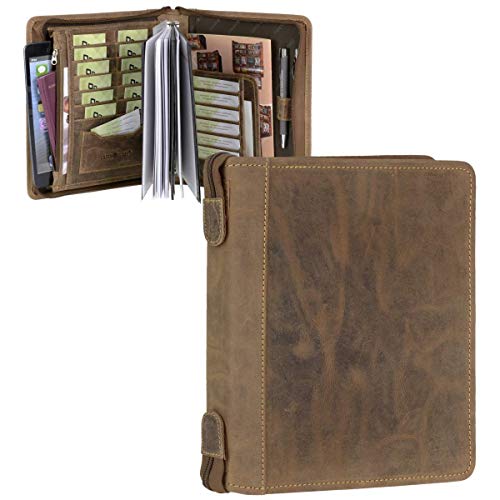 Greenburry Terminplaner A5 (23x26cm) Leder Terminkalender Vintage antik braun mit Reißverschluss inkl Kalender 2025 von OUM
