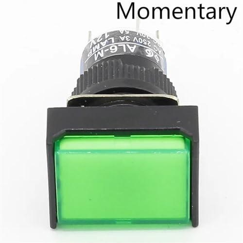 1 Stücke 16mm Rechteck Momentan Druckschalter Lampe 5 Pins 12 V (Color : Green) von OUMIFAND