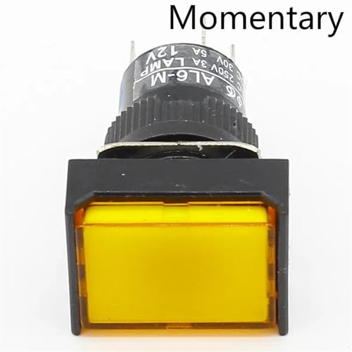 1 Stücke 16mm Rechteck Momentan Druckschalter Lampe 5 Pins 12 V (Color : Yellow) von OUMIFAND