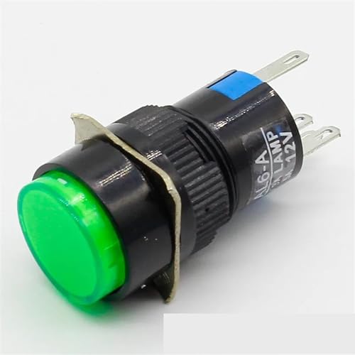16mm DC 6V 12V 24V 220V LED Druckschalter Blau Grün Rot Gelb Weiß Lampe Momentary Push Button Auto Reset 1Stk (Color : Green, Size : 220V) von OUMIFAND