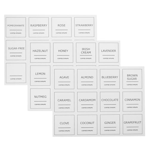 OUNONA 3 Blätter Kaffeeetikett Name abnehmbare Kaffeesirup-Etiketten Etiketten für Kaffeesirup einfach Flasche Zubehör für Kaffeewagen Lebensmitteletiketten für Behälter Plastik Weiß OUNONA 3 Blätter Kaffeeetikett Name abnehmbare Kaffeesirup-Etiketten Etiketten für Kaffeesirup einfach Flasche Zubehör für Kaffeewagen Lebensmitteletiketten für Behälter Plastik Weiß von OUNONA