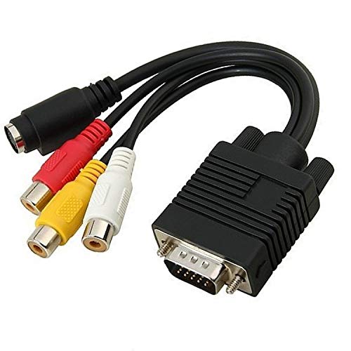OUOU VGA-auf-Cinch-Kabel, VGA-Stecker auf S-Video, 3 Cinch-Buchsen, Composite-AV-TV-Out-Adapter, Konverter, Video-Kabel für TV, PC, Computer, AV-Projektor, 2 Stück von OUOU