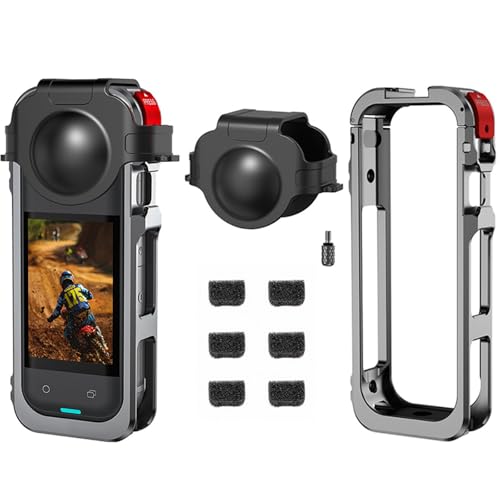 OURHZTB Kamerarahmen-Käfig kompatibel mit Insta360 X5, Aluminium-Schutzhülle mit Silikon-Objektivabdeckung für Insta360 X5 Zubehör, integrierter Dual-Kühlschuh und 6,35 mm Gewindeloch-Schnittstelle OURHZTB Kamerarahmen-Käfig kompatibel mit Insta360 X5, Aluminium-Schutzhülle mit Silikon-Objektivabdeckung für Insta360 X5 Zubehör, integrierter Dual-Kühlschuh und 6,35 mm Gewindeloch-Schnittstelle von OURHZTB