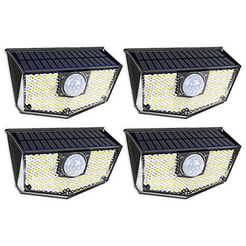 OUSFOT LED Solarlampen für Außen Bewegungsmelder IP67 Wasserdichte 4 Stück Solarleuchten Garten 3 Modus Superhelle LED Solar Aussenleuchte Wandleuchte für Garten Aussen Hof von OUSFOT