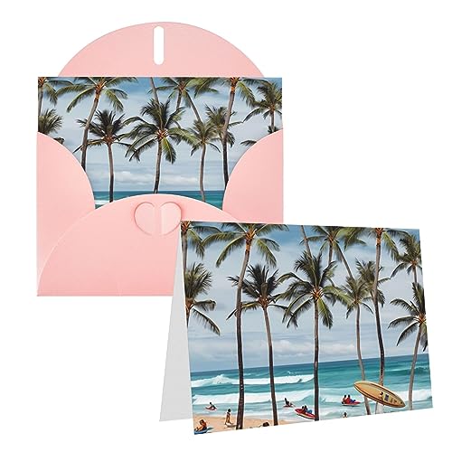 Grußkarten, Motiv: Hawaiianischer Surfer auf gewelltem Druck, Dankeskarten, blanko, Notizkarten, mit Umschlägen, Geburtstagskarten für alle Anlässe von OUSIKA