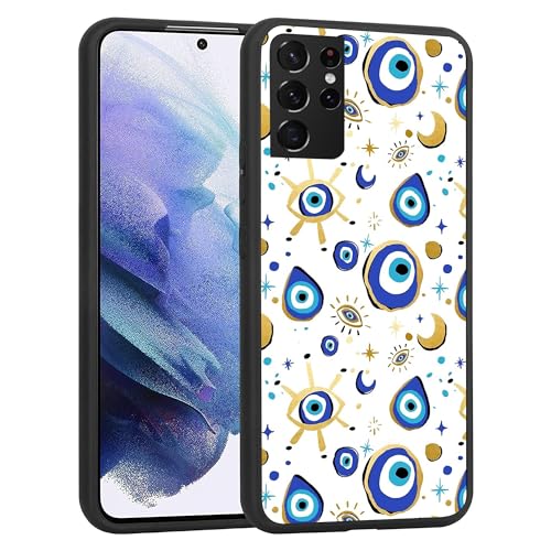 Kompatibel mit Samsung Galaxy A52 5G Hülle - Fantasy Blau Gold Evil Eye Case Slim TPU Stoßfest Schutzhülle für Frauen Mädchen von OUYAGAOYUAN