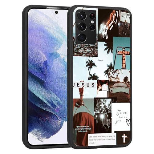 Kompatibel mit Samsung Galaxy S21 Ultra Hülle - Retro Christian Jesus Collage Hülle Slim TPU Stoßfest Schutzhülle für Frauen Mädchen von OUYAGAOYUAN