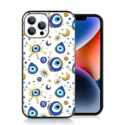 OUYAGAOYUAN Kompatibel mit iPhone 15 Pro Max Hülle, Fantasy Blue Gold Evil Eye iPhone Case Slim TPU Stoßfest Schutzhülle für Frauen Mädchen von OUYAGAOYUAN