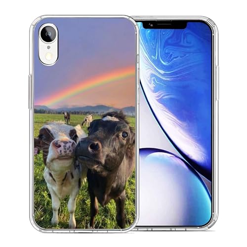 OUYAGAOYUAN Kompatibel mit iPhone XR Hülle – Regenbogen Niedliche Grasland Kuh Boho Country Farm Stilvoll Langlebig Ganzkörperschutz Trendy TPU Hülle für Mädchen Jungen Frauen, DA-8 von OUYAGAOYUAN