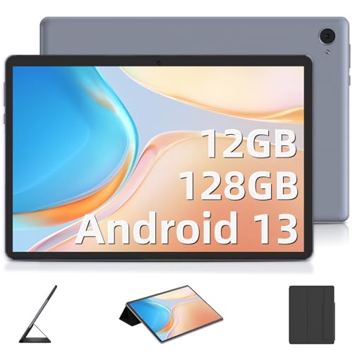 OUZRS Tablet 10 Zoll Android 13 Tablet PC 12GB RAM + 128GB ROM (TF 1TB) Octa Core 2.0 Ghz, Gaming Tablet Dual Kamera HD IPS, 5G WiFi Tablet Android 6000mAh Akku, Type-C, Bluetooth 5.0 (Grau) von OUZRS