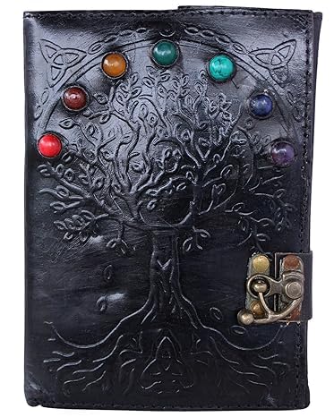 OVERDOSE Deckle Seven Stone Leather Tree Journal - Vintage Travel Journal for Men & Women Sketch Writing Diary Sketchbook Book of Shadows Handmade Deckle Edge Paper - 5 x 7 inches | 12 x 17 cm | A6 von OVERDOSE