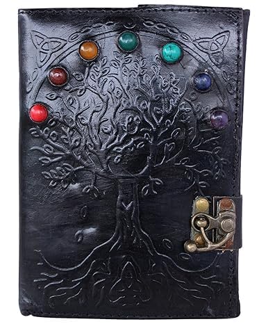 OVERDOSE Deckle Seven Stone Leather Tree Journal - Vintage Travel Journal for Men & Women Sketch Writing Diary Sketchbook Book of Shadows Handmade Deckle Edge Paper - 5 x 7 inches | 12 x 17 cm | A6 von OVERDOSE