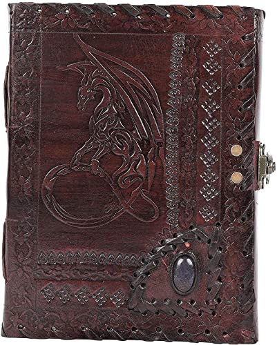OVERDOSE Drache mit Stein geprägtes Tagebuch Notizbuch | Handgemachtes antikes Stein-Tagebuch Reise Geschenk Männer Frauen Tagebuch Leder Skizzenbuch Zeichnung Größe 5x7 I 12x17 cm von OVERDOSE