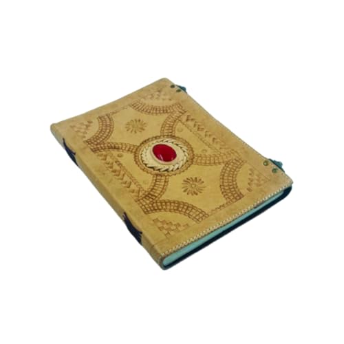 OVERDOSE Hand embossed, with out Colour, Red stone Leather Journal - Handmade Antique Stone For Men And Women Diary Sketchbook Drawing Notebook - Size 7 X 10 Inches | 17 X 25 cm | A4 von OVERDOSE
