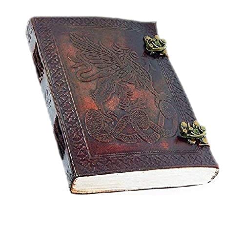 OVERDOSE Handgemachtes Leder Tagebuch Celtic Griffin Journal Dragon Diary mit Dual C-Lock Reisetagebuch Schreib Journal Organizer Planer notizbuch a5 Größe 6x8 Zoll | 15x20cm von OVERDOSE