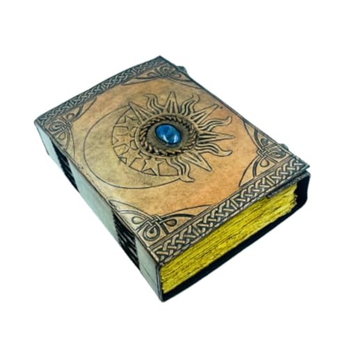 OVERDOSE Moom Lapis Stone Design Handmade vintage leather journa Double Lock Deckle edge paper, Blank spell book of shadows grimoire journal - 7x10 inches|17x25 cm|A4 von OVERDOSE