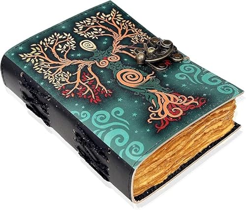 OVERDOSE Mother of Earth Design Handmade Green vintage leather journal • Deckle edge paper, Blank spell book of shadows grimoire journal Talisman Prints - 6x8 inches|15x20 cm|A5 von OVERDOSE