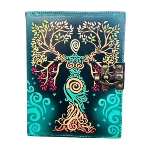 OVERDOSE Leder-Tagebuch, handgefertigt, grüner Vintage-Stil, Büttenrandpapier, leeres Zauberbuch der Schatten, Grimoire-Tagebuch, Talisman-Drucke – 6 x 8 Zoll | 15 x 20 cm | A5 von OVERDOSE