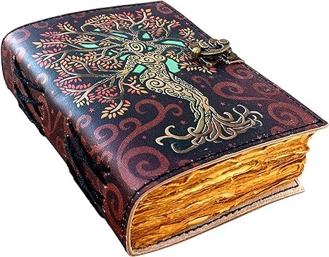 OVERDOSE Mother of Earth Design Handmade Red vintage leather journal • Deckle edge paper, Blank spell book of shadows grimoire journal Talisman Prints - 6x8 inches|15x20 cm|A5 von OVERDOSE
